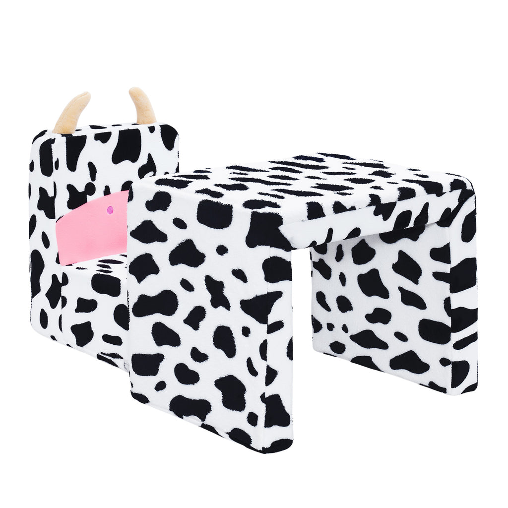 2 In 1 Cute Dairy Cow Pattern Children Sofa Couch and Desk