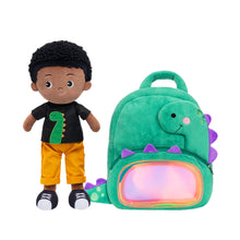 Load image into Gallery viewer, Personalized Deep Skin Tone Plush Cool Boy Doll + Backpack