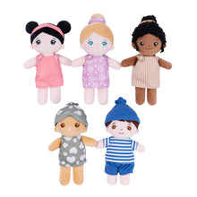 Load image into Gallery viewer, Multi-Ethnic 8&#39;&#39; Plush Dolls Sound Toy Gift | Set Of 5 Dolls + 1 Cloth Basket