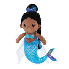 Load image into Gallery viewer, Personalized Deep Skin Tone Fantasy Mermaid Plush Baby Girl Doll