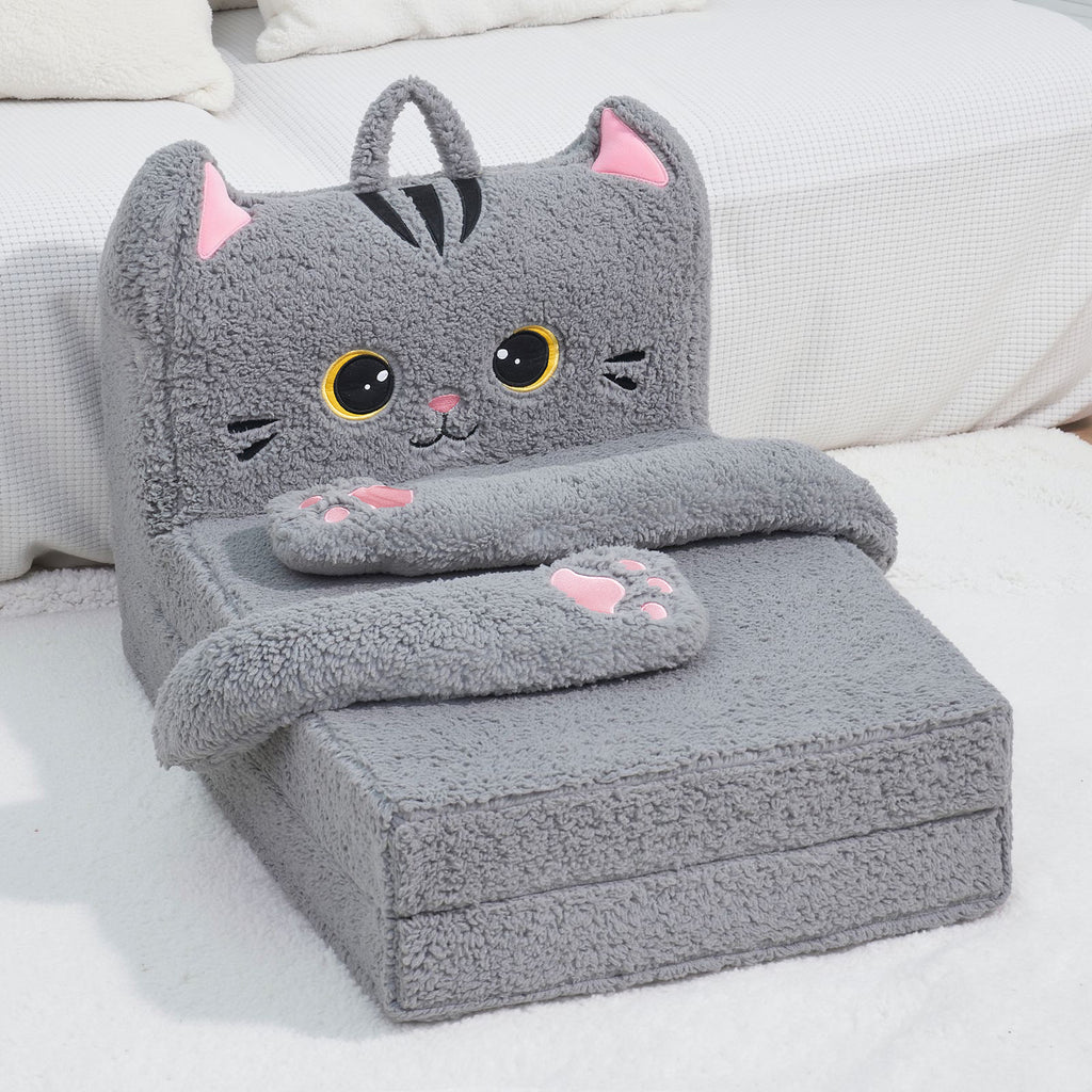 Foldable Animal Grey Cat Polar Fleece Children Sofa