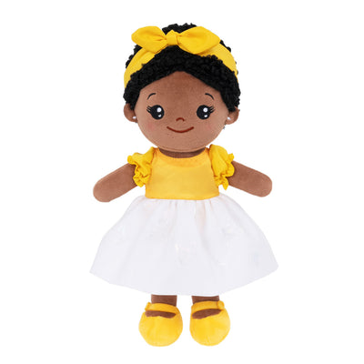 Personalized Yellow Deep Skin Tone Plush Baby Girl Doll