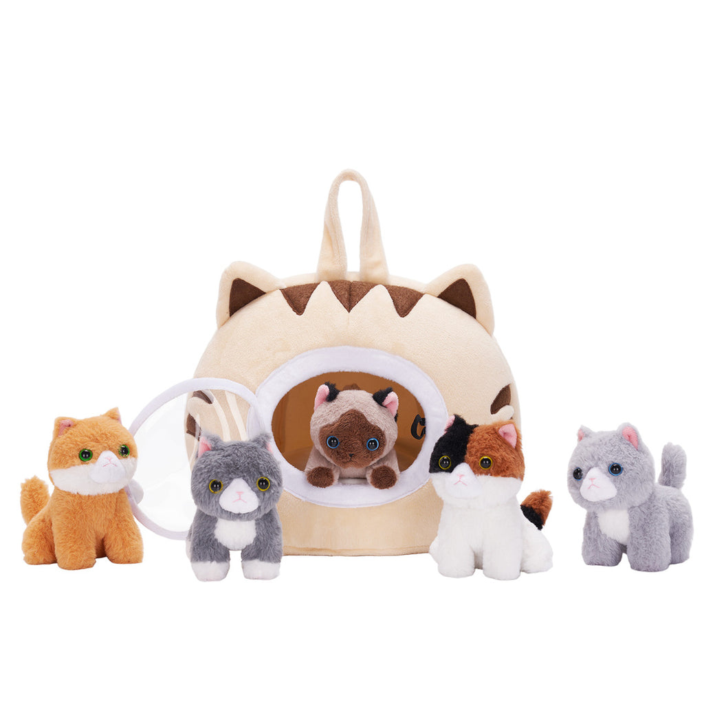 Personalized Cute Plush Cat House Set with 5 Kitties