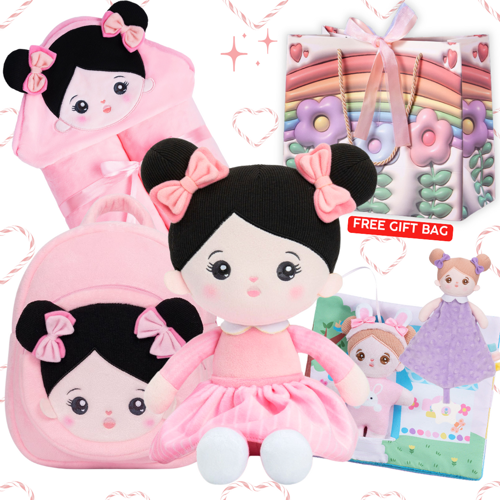 Personalized Doll, Backpack, Blanket and Cloth Book Bundle for 0-4 Years Old