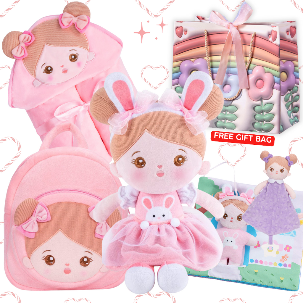 Personalized Doll, Backpack, Blanket and Cloth Book Bundle for 0-4 Years Old