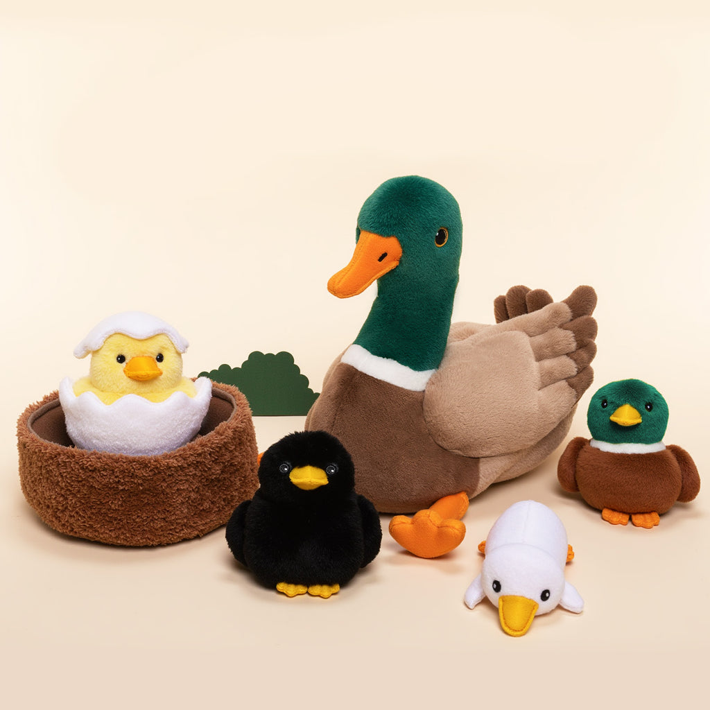 Mallard Dabbling Duck Plush Stuffed With 4 Ducklings in Nest - Pre Order