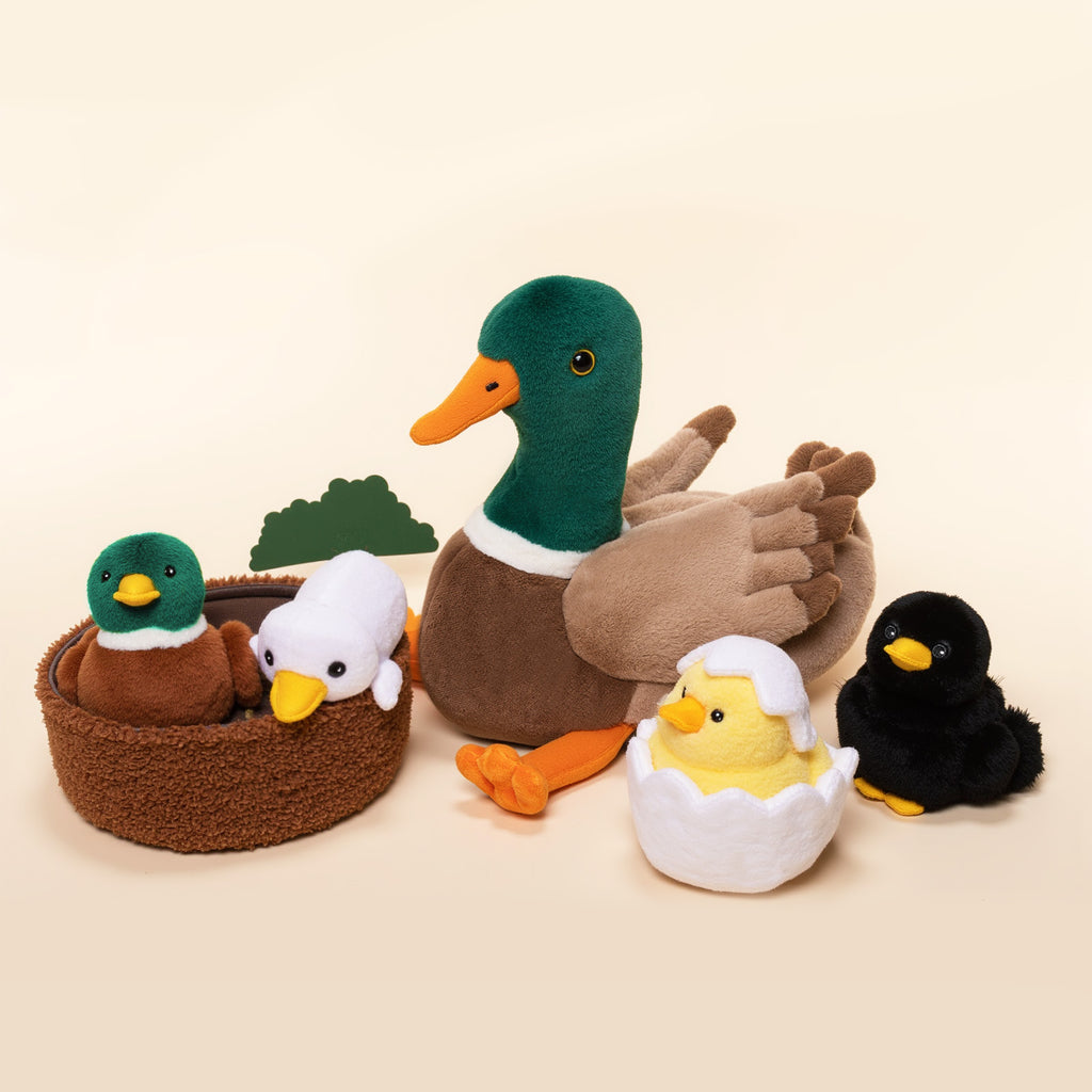 Mallard Dabbling Duck Plush Stuffed With 4 Ducklings in Nest - Pre Order