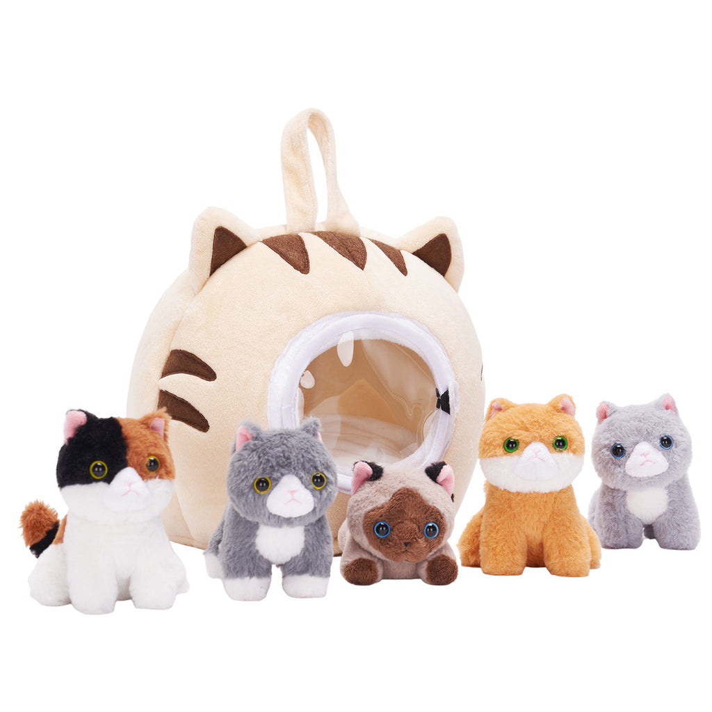 Personalized Cute Plush Cat House Toy Set with 5 Kittens