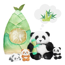 Load image into Gallery viewer, Plush Stuffed Panda Mommy with 3 Babies in Bamboo Bag Set