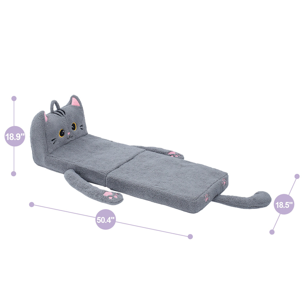 Foldable Animal Grey Cat Polar Fleece Children Sofa