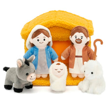 Load image into Gallery viewer, Soft Nativity Playset - Plush Manger with Holy Family &amp; Animals
