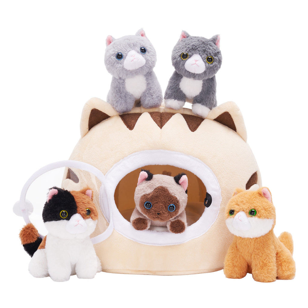 Personalized Cute Plush Cat House Set with 5 Kitties