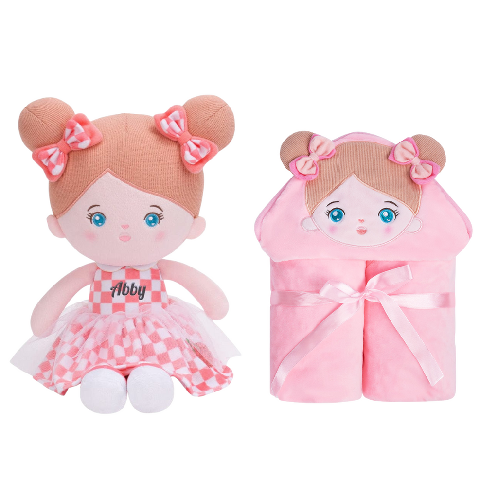 Personalized Doll and 35 Inch Soft Baby Blanket Combo