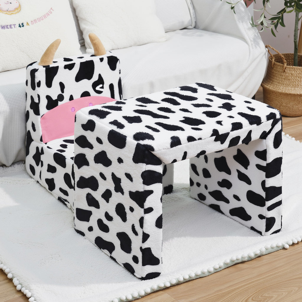 2 In 1 Cute Dairy Cow Pattern Children Sofa Couch and Desk