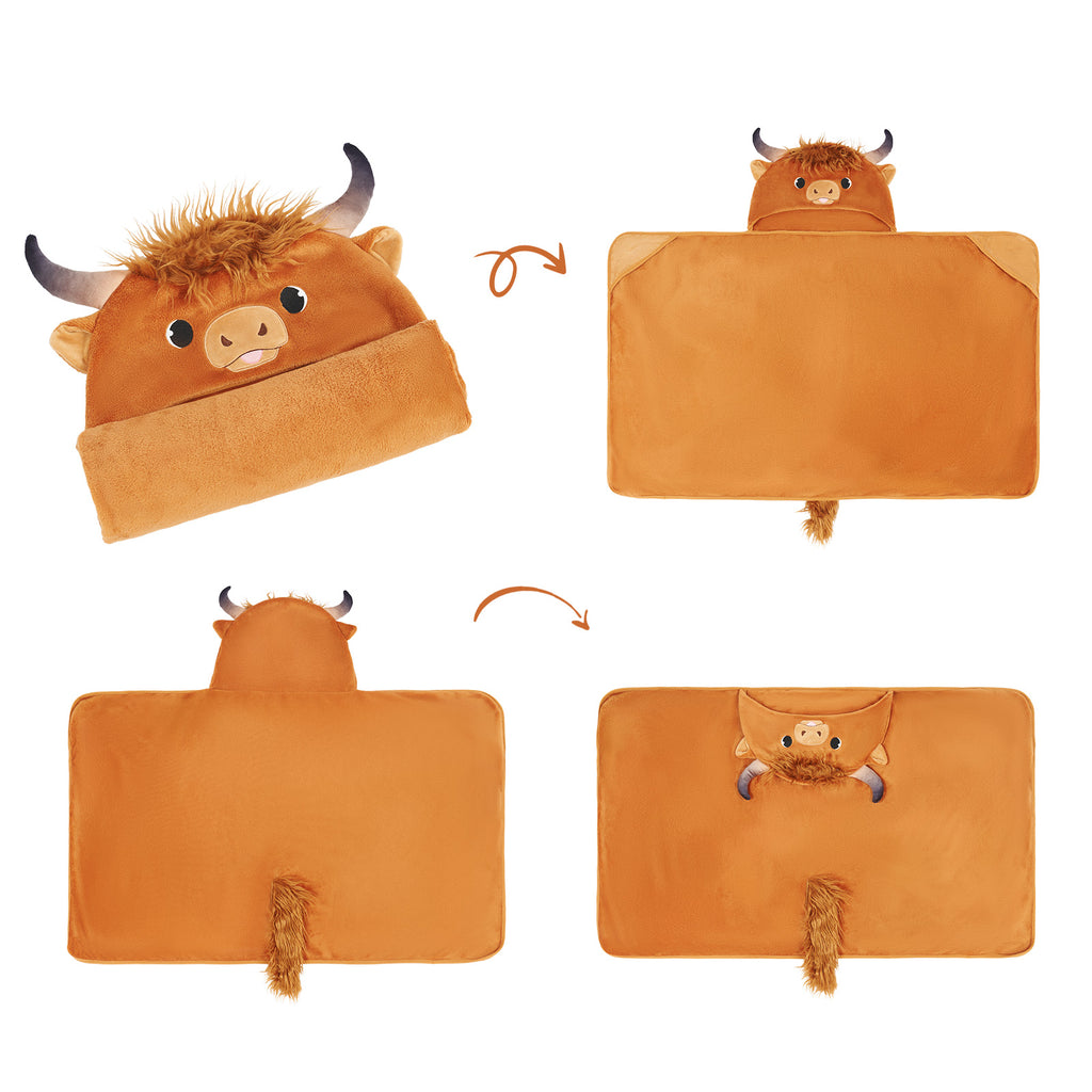 Scottish Highland Cow Cattle Wearable Hooded Blanket for Kid