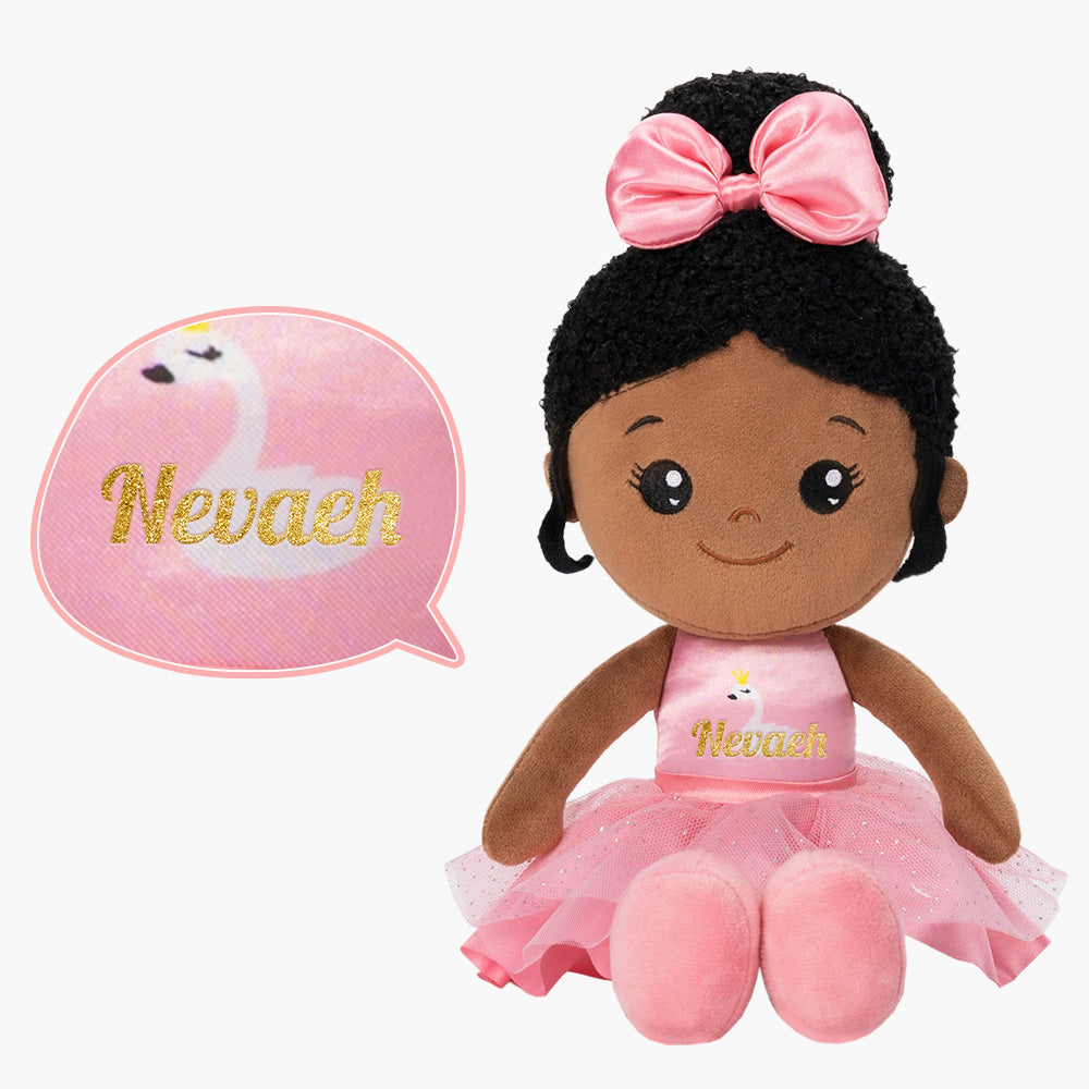 Personalized Deep Skin Tone Plush Nevaeh Pink Doll + Backpack