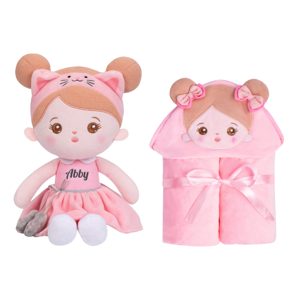 Personalized Doll and 35 Inch Soft Baby Blanket Combo