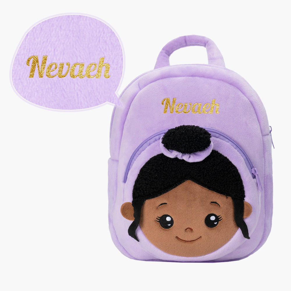 Personalized Deep Skin Tone Plush Blue Princess Doll + Backpack