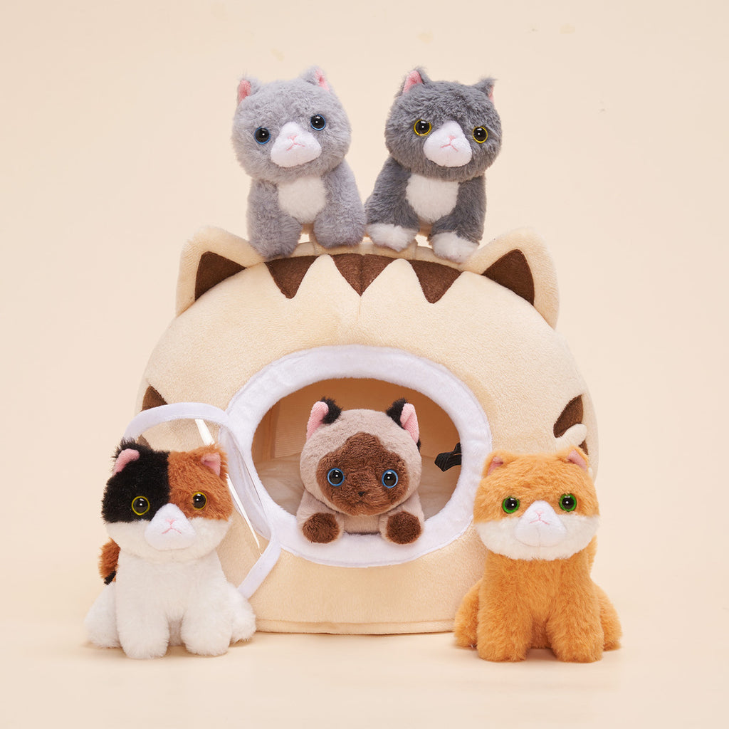 Personalized Cute Plush Cat House Toy Set with 5 Kittens