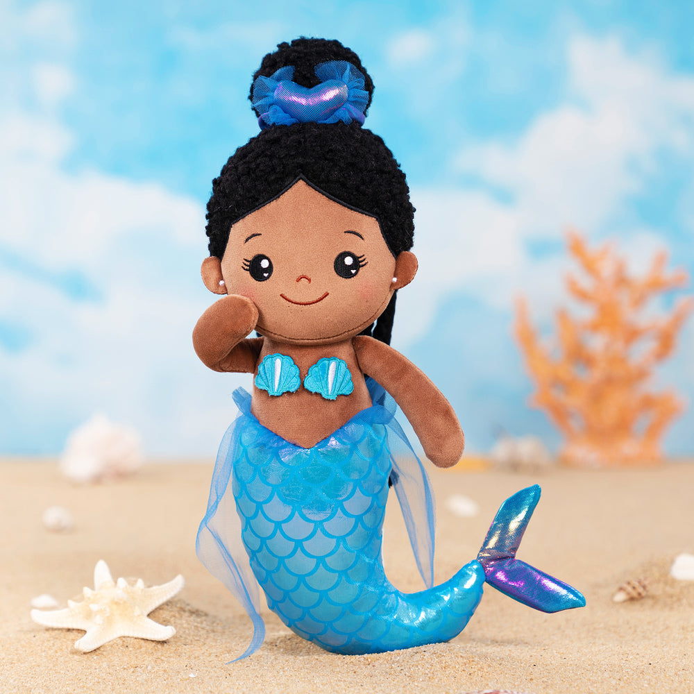 Personalized Deep Skin Tone Fantasy Mermaid Plush Baby Girl Doll