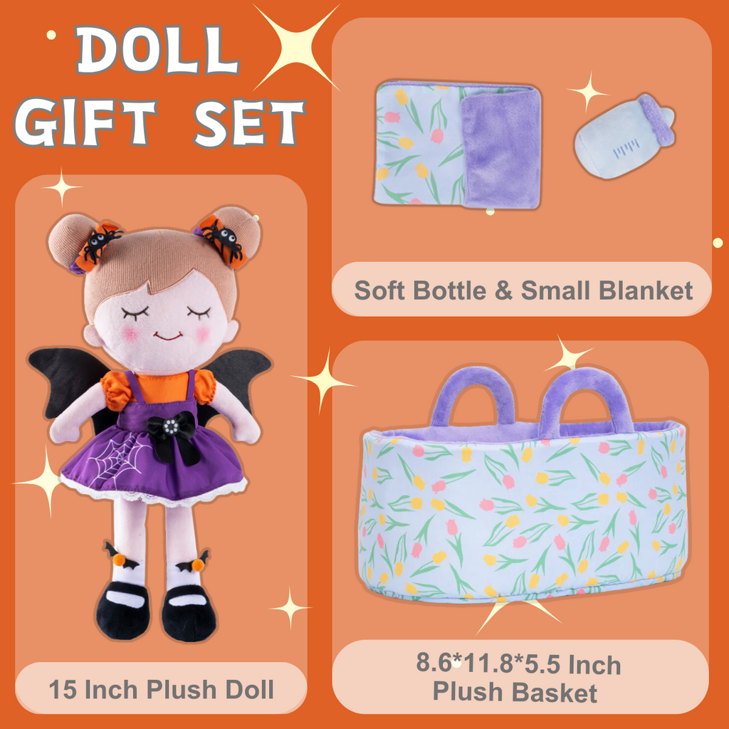 Personalized Halloween Girl Doll + Cloth Basket Gift Set