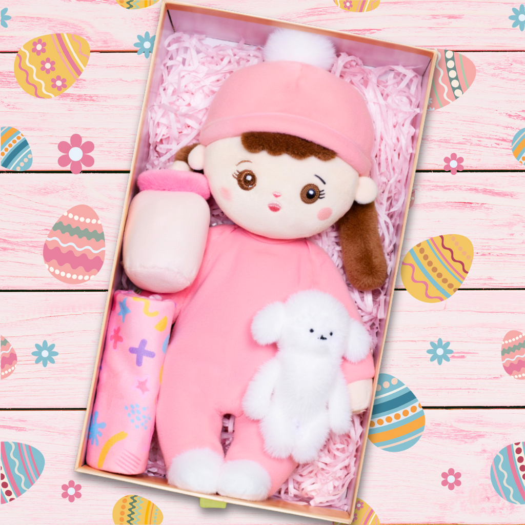 Easter Gift Box Plush Baby Girl Doll with Bottle Blanket