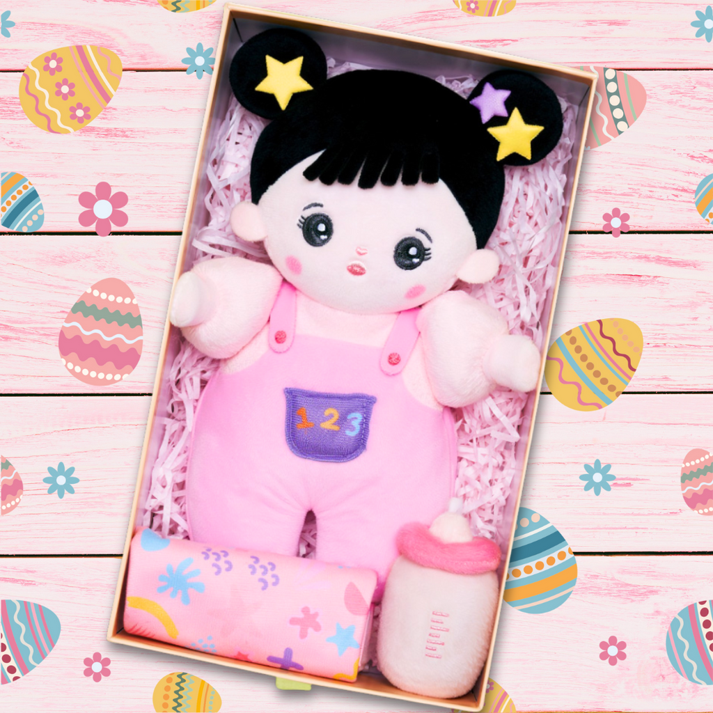 Easter Gift Box Plush Baby Girl Doll with Bottle Blanket