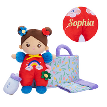 Load image into Gallery viewer, Personalized 10 Inch Plush Girl Doll Bassinet Gift Set