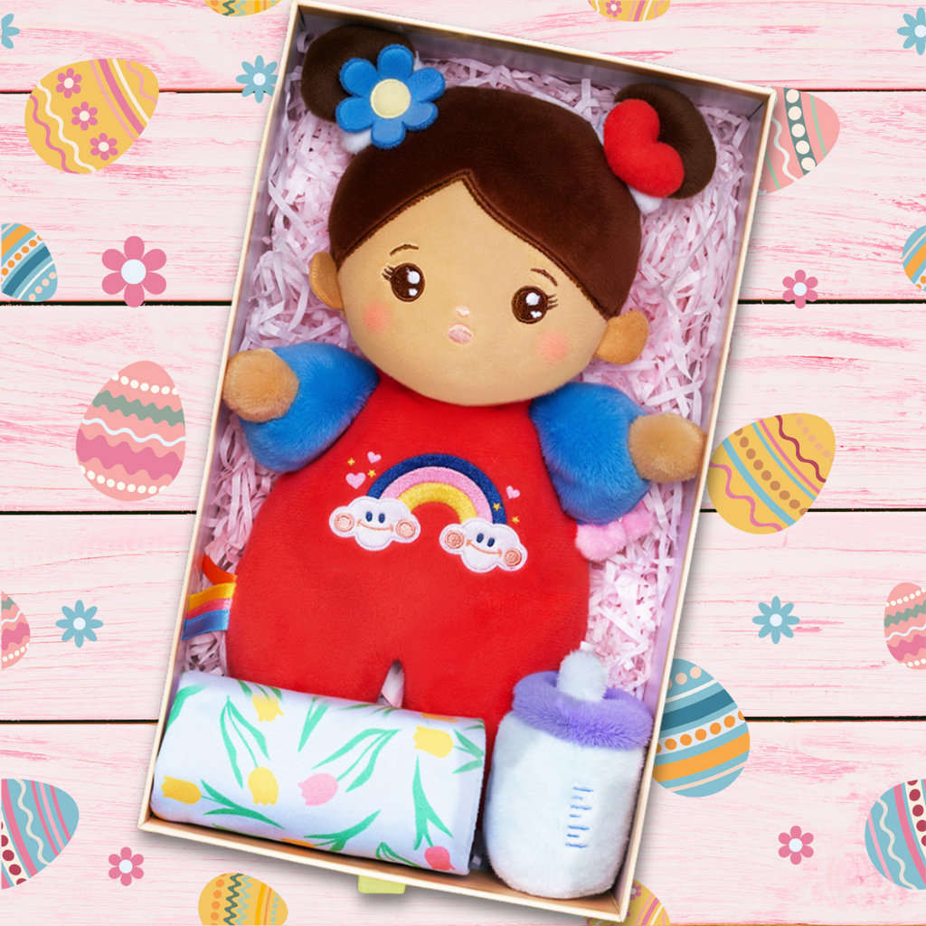 Easter Gift Box Plush Baby Girl Doll with Bottle Blanket