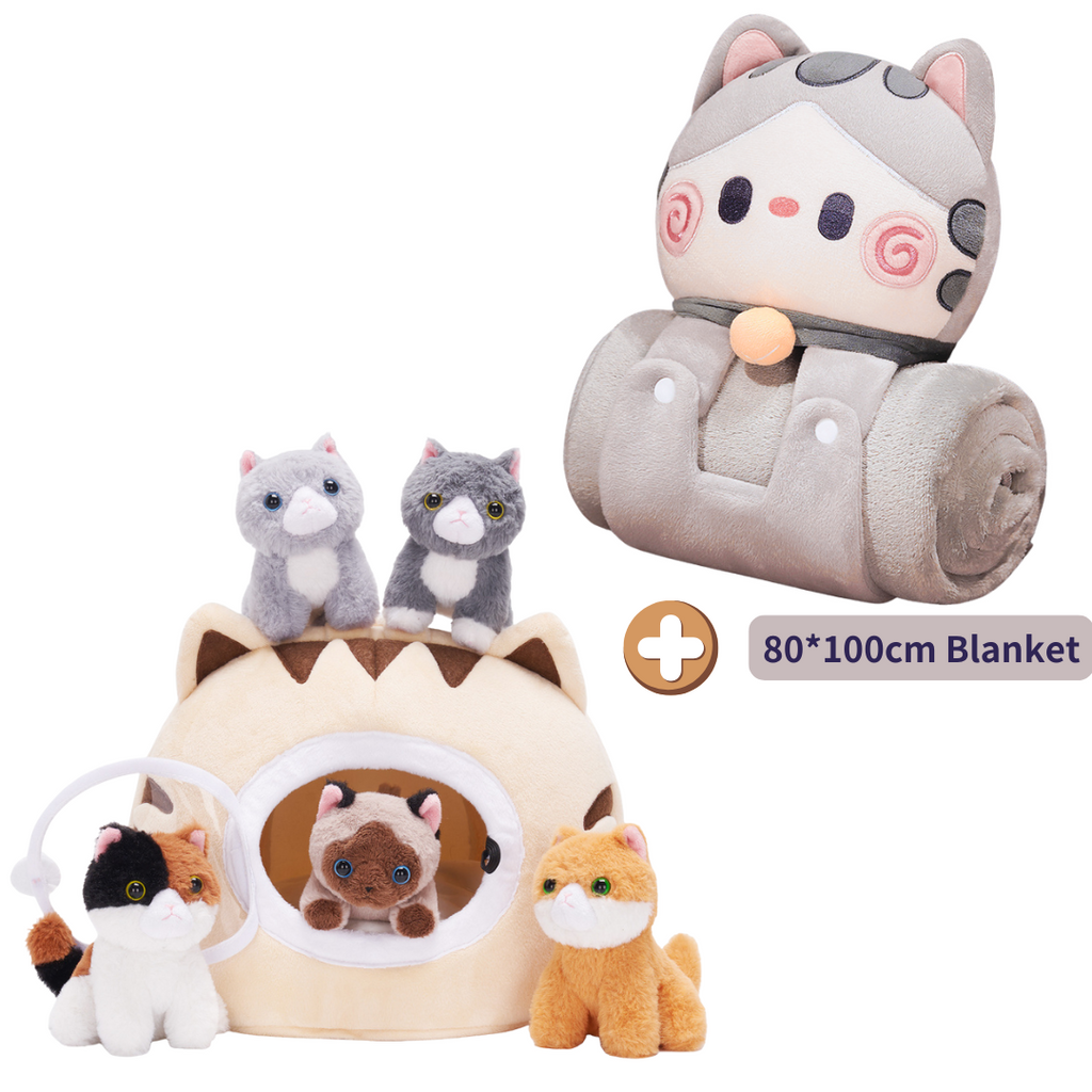 Personalized Cute Plush Cat House Toy Set with 5 Kittens