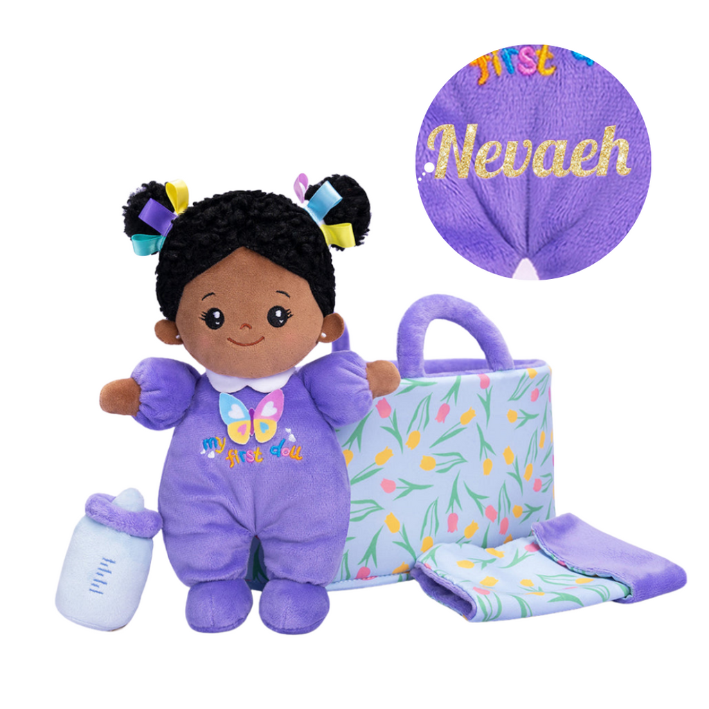 Personalized 10 Inch Plush Girl Doll Bassinet Gift Set