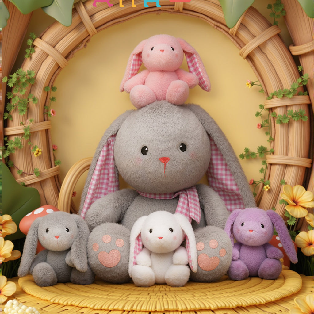 Plush Stuffed Animal Mommy with 4 Babies - 8 Themes