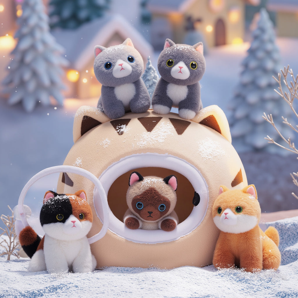 Personalized Cute Plush Cat House Toy Set with 5 Kittens