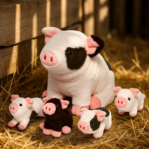Spotted Pig Plush Toy Set with 4 Stuffed Piglets