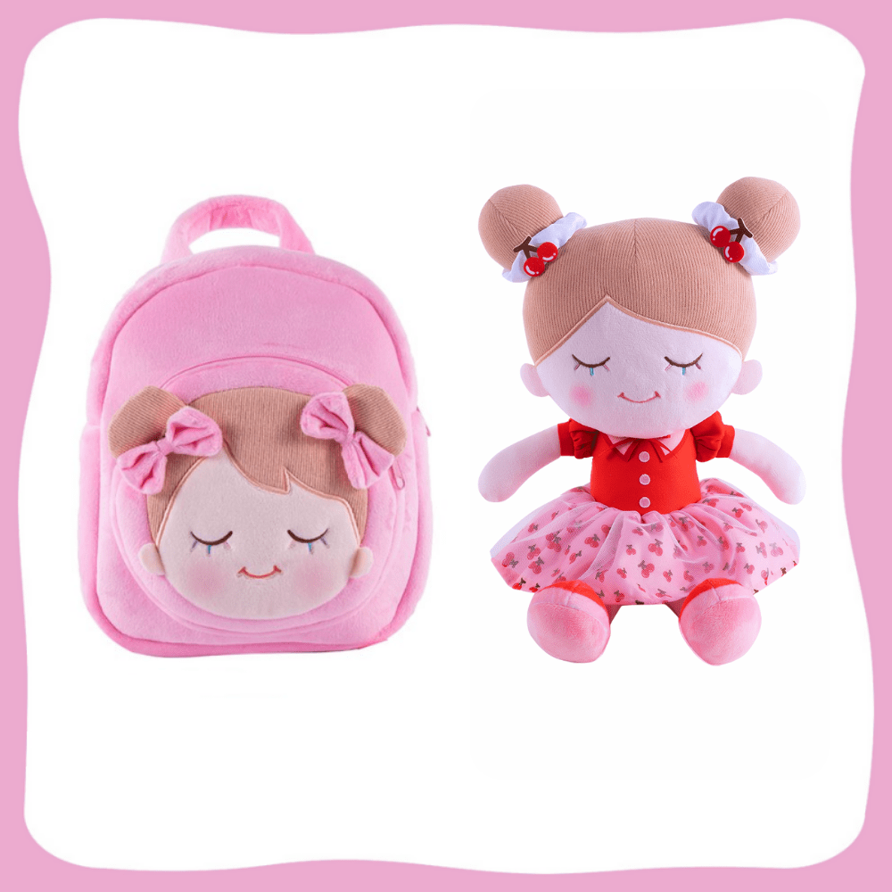 OUOZZZ Personalized Plush Doll and Optional Backpack I- Cherry🍒 / Gift Set With Backpack