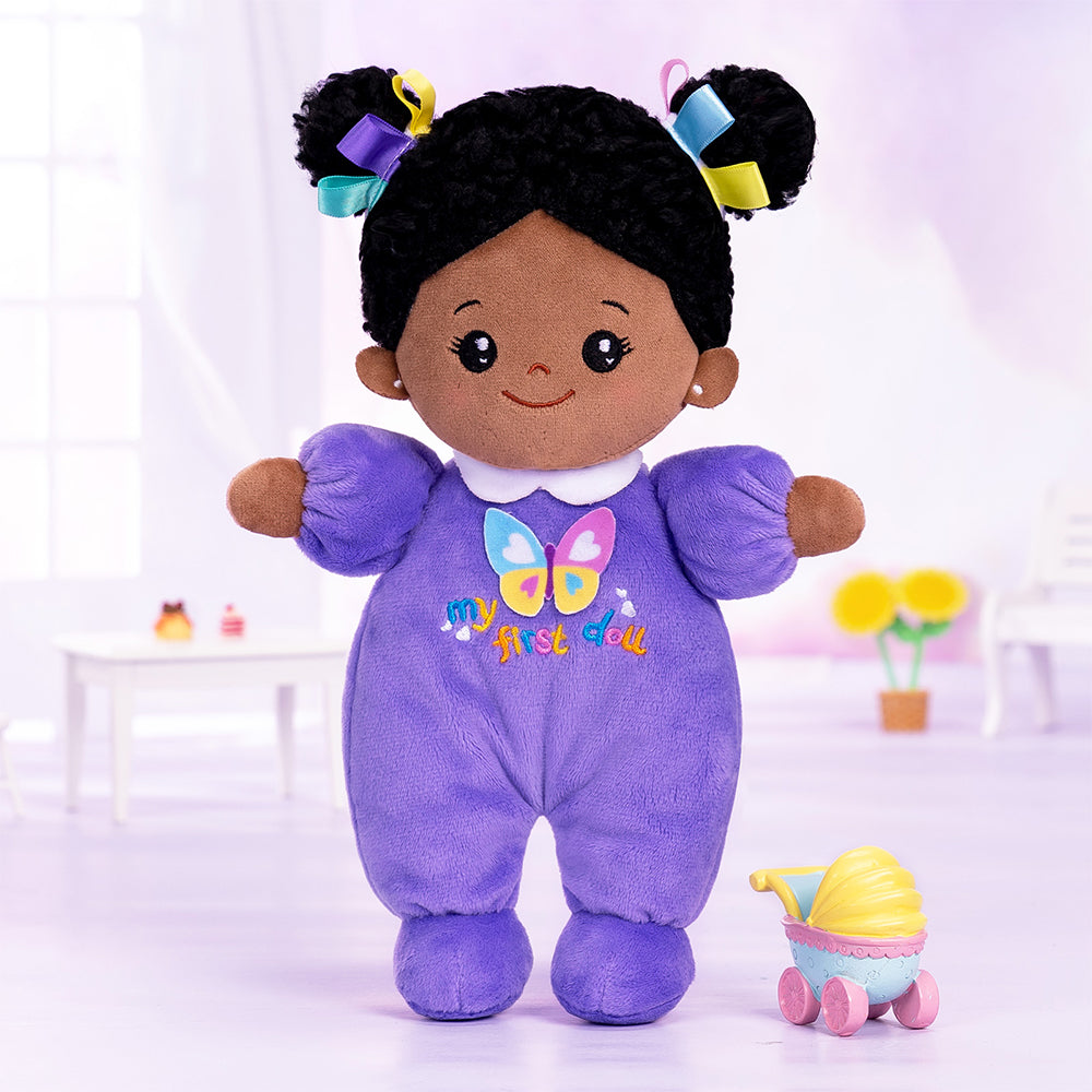 Personalized Purple Deep Skin Tone Mini Plush Baby Doll & Gift Set