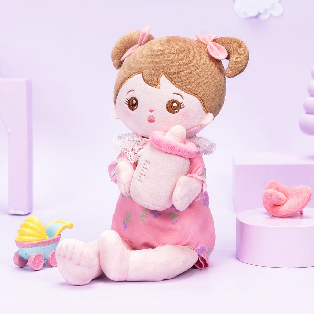 OUOZZZ Personalized Pink Sitting Position Plush Lite Baby Girl Doll