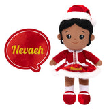 Personalized Deep Skin Tone Red Christmas Plush Baby Girl Doll