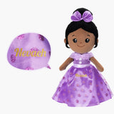 Personalized Deep Skin Tone Plush Purple Princess Doll