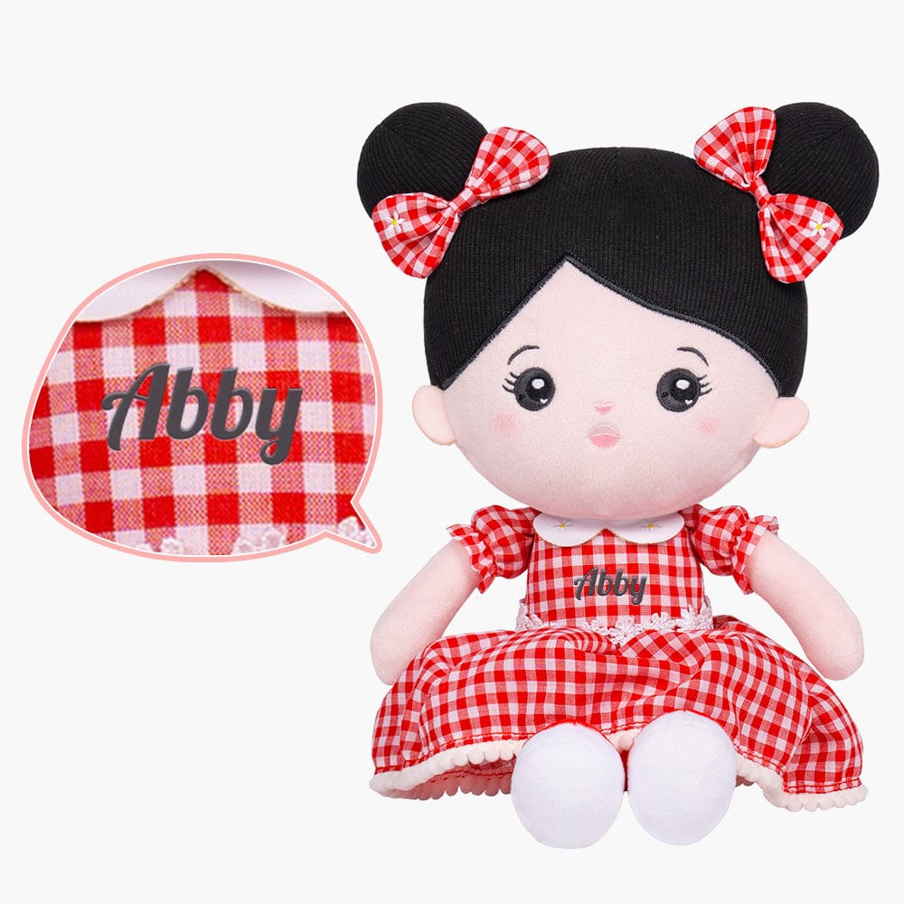 OUOZZZ Personalized Sweet Girl Plush Doll For Kids Abby Red Dress Doll