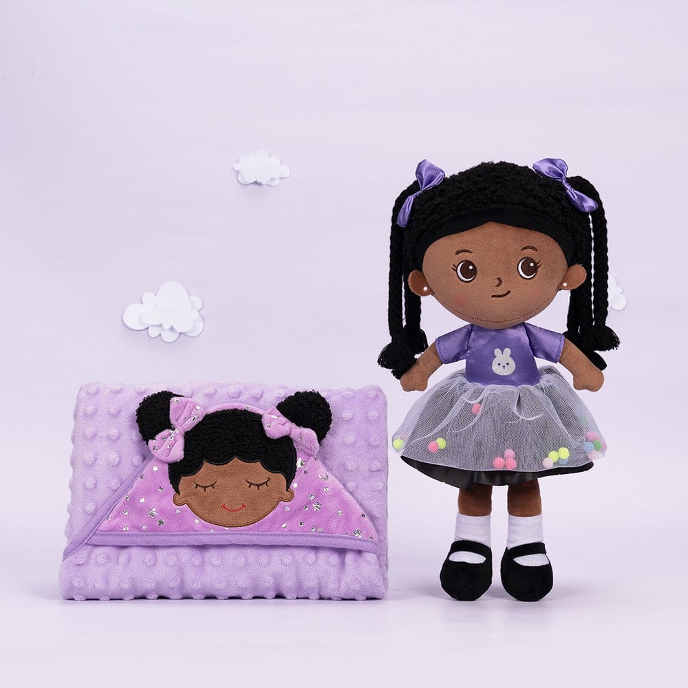 OUOZZZ Personalized Purple Deep Skin Tone Plush Ash Doll Ash+Blanket (47" x 47")