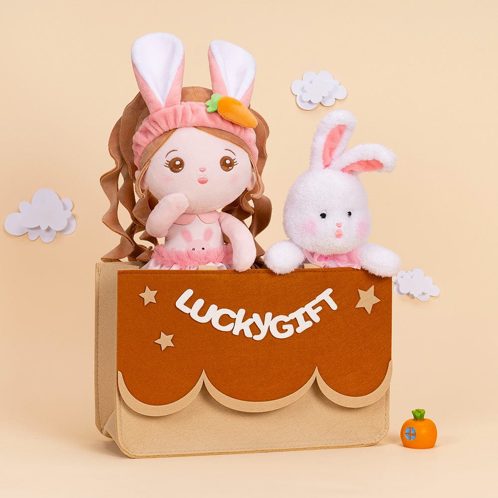 OUOZZZ Personalized Bunny Plush Baby Girl Doll & Felt Gift Bag Set