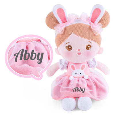 OUOZZZ Personalized Rabbit Plush Baby Doll & Backpack Small Ear Abby